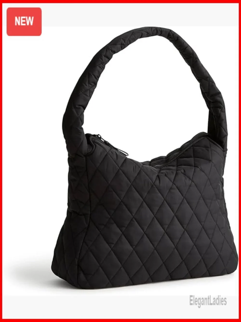 Lightweight Recycled Nylon Hobo Tote with Zip Pockets, 17x12x5
